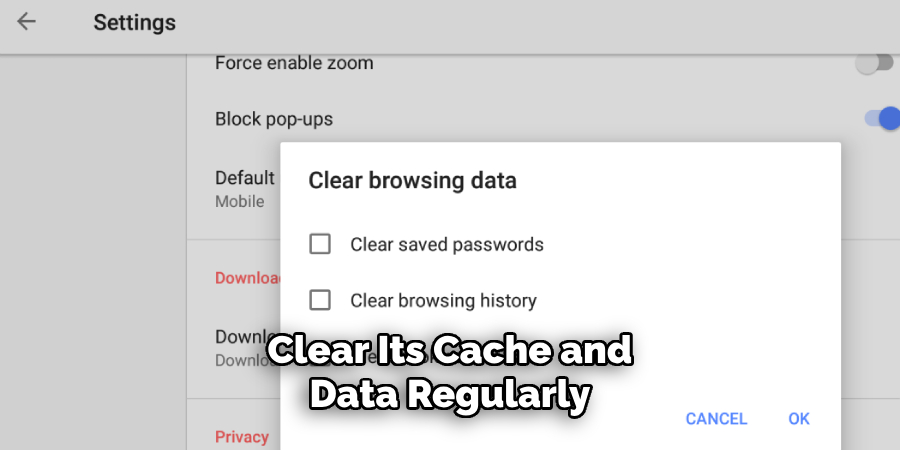 Clear Its Cache and Data Regularly